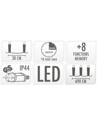 Lampki kurtyna świetlna sople zew 72 led zimny biały timer