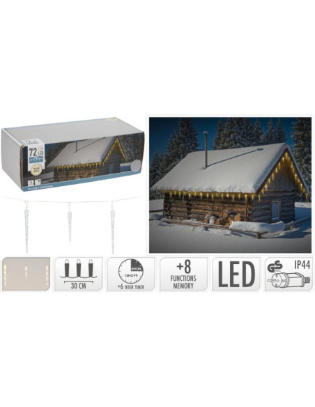 Lampki kurtyna świetlna sople zew 72 led ciepły biały timer