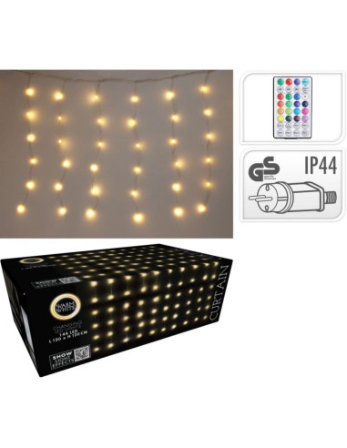 Lampki choinkowe kurtyna świetlna zew/wew 144 led 120x120cm z pilotem ciepły biały