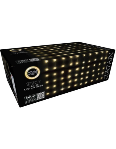 Lampki choinkowe kurtyna świetlna zew/wew 144 led 120x120cm z pilotem ciepły biały