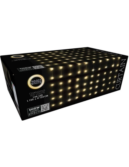 Lampki choinkowe kurtyna świetlna zew/wew 144 led 120x120cm z pilotem ciepły biały
