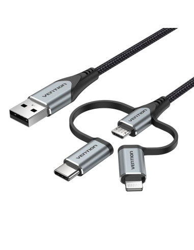 Kabel vention usb-a  3w1 micro-b usb-c lightning 1m szary