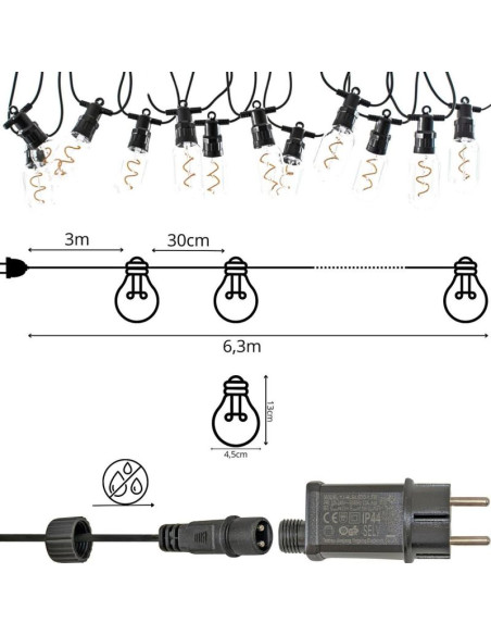 Party light girlanda zewnętrzna 12 żarówek 12led spiralnych 6,3m 230v