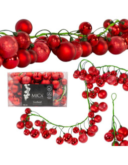 Gałązka girlanda 180cm z bombkami 80 szt.mica czerwona