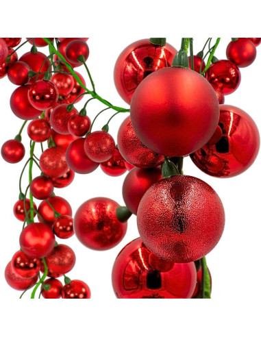 Gałązka girlanda 180cm z bombkami 80 szt.mica czerwona