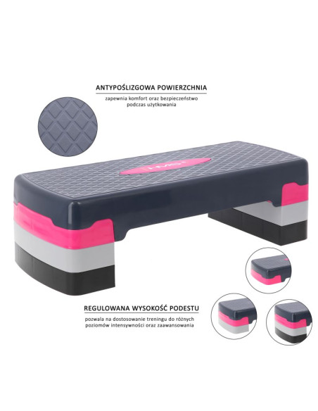 Step do aerobiku hms model as002 w kolorze różowym/szarym