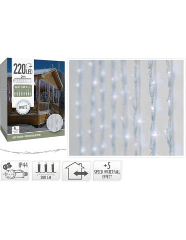 Lampki choinkowe kurtyna świetlna waterfall zew 220 led zimny biały 5 prędkości