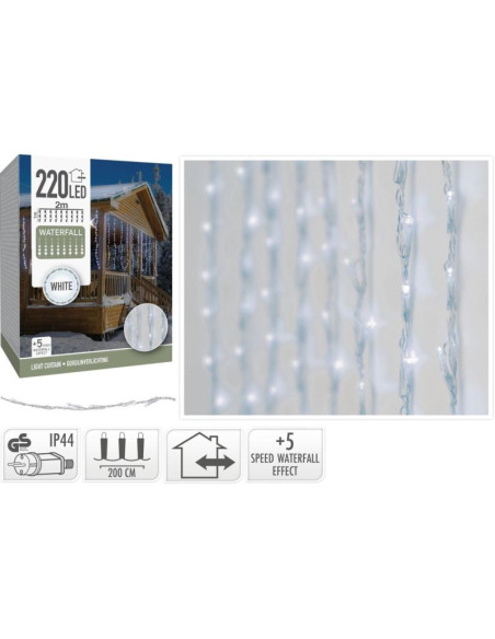 Lampki choinkowe kurtyna świetlna waterfall zew 220 led zimny biały 5 prędkości