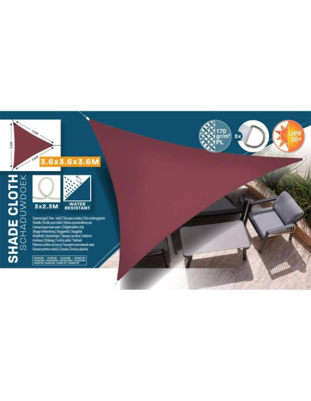 Żagiel przeciwsłoneczny ogrodowy trójkąt 3,6x3,6x3,6m bordowy