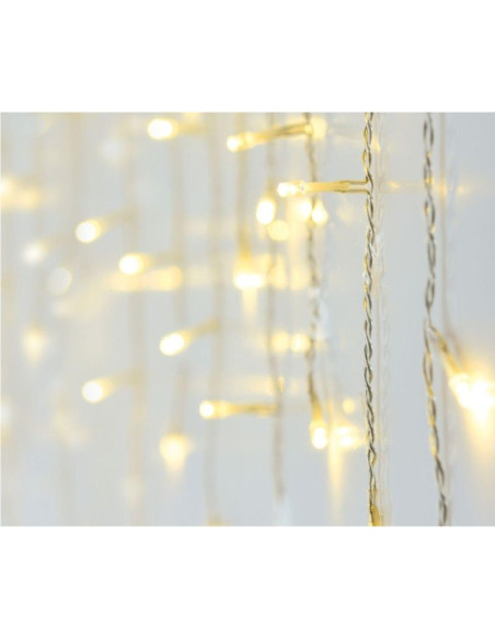 Lampki choinkowe kurtyna świetlna zew 360 led sterownik timer ciepły biały kabel transparentny