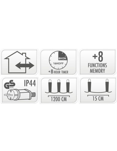 Lampki choinkowe kurtyna świetlna zew 360 led sterownik timer ciepły biały kabel transparentny