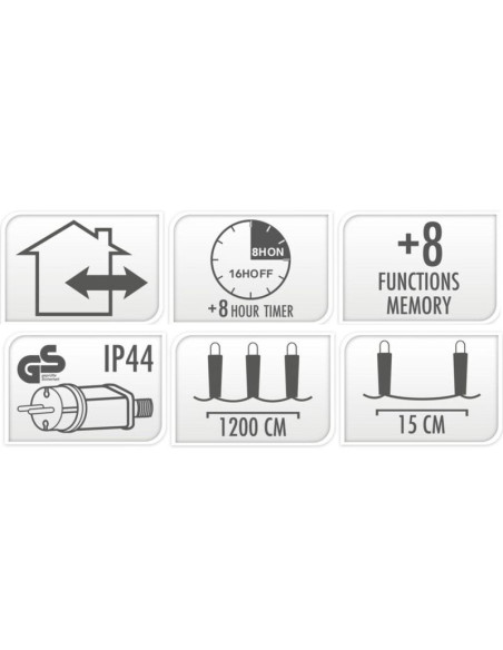 Lampki choinkowe kurtyna świetlna zew 360 led sterownik timer ciepły biały kabel transparentny