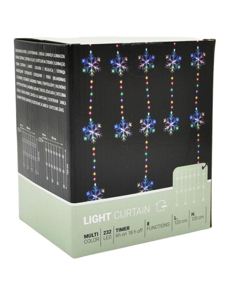 Lampki choinkowe kurtyna świetlna 120x120 cm 232led multikolor płatki śniegu