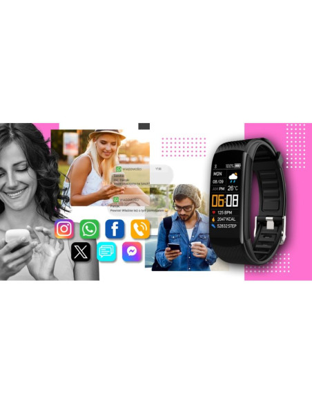 Smartwatch giewont czarno różowy 2 paski gw200-4