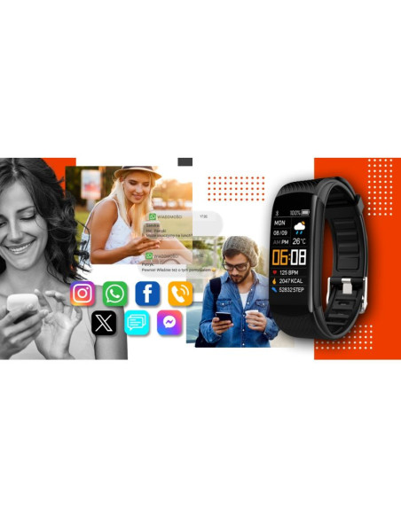 Smartwatch giewont czarno pomarańczowy 2 paski gw200-9