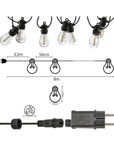 Party light girlanda zewnętrzna 10 żarówek 10led 8m 230v