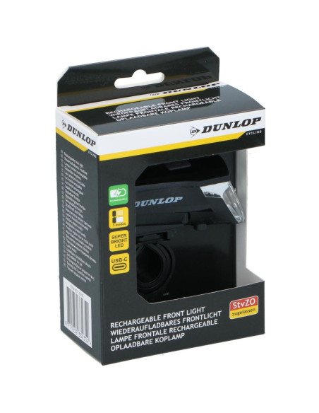 Lampka rowerowa przednia led usb-c certyfikat 3 tryby dunlop