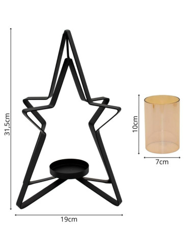 Świecznik metalowy 31,5cm gwiazda mica