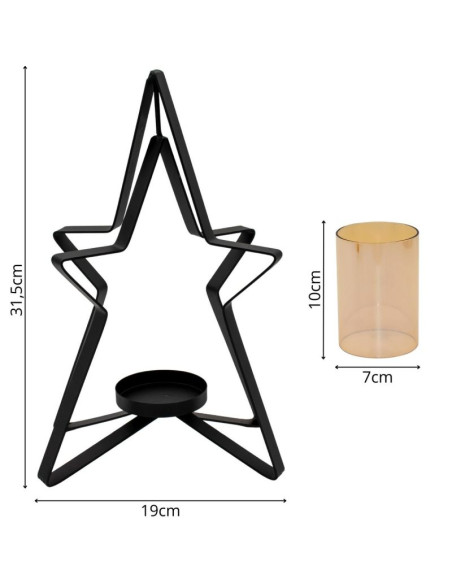 Świecznik metalowy 31,5cm gwiazda mica