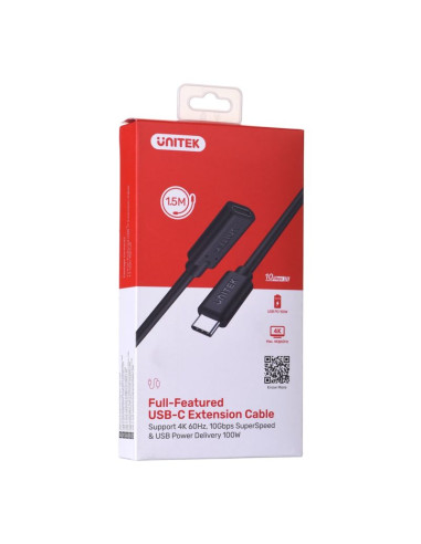 Unitek przedłużacz usb-c 10gbps, 4k60hz, pd 100w, 1,5m, c14086bk-1.5m