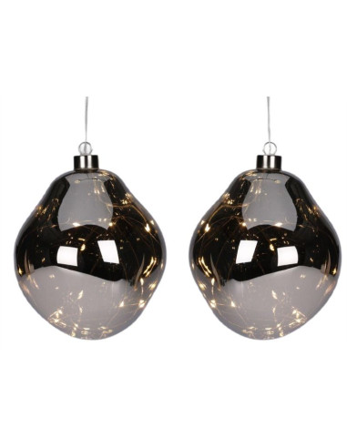 Bombka formówka szklana kropla 2szt led 12cm antracyt