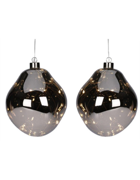 Bombka formówka szklana kropla 2szt led 12cm antracyt