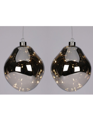 Bombka formówka szklana kropla 2szt led 12cm antracyt