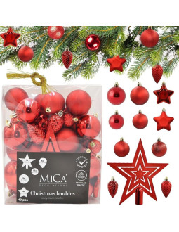 Bombka dekoracyjna plastikowa bezpieczna 40szt czerwony mica