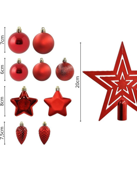 Bombka dekoracyjna plastikowa bezpieczna 40szt czerwony mica