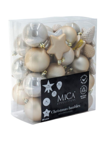 Bombka dekoracyjna plastikowa bezpieczna 40szt cream mica