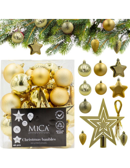 Bombka dekoracyjna plastikowa bezpieczna 40szt złota mica
