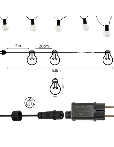 Party light girlanda zewnętrzna 20 żarówek 100led 5,8m 230v
