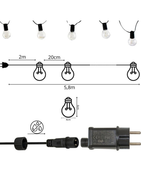 Party light girlanda zewnętrzna 20 żarówek 100led 5,8m 230v