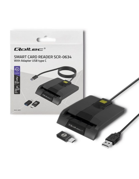 Qoltec czytnik chipowych kart id inteligentny | scr-0634 | usb typ c