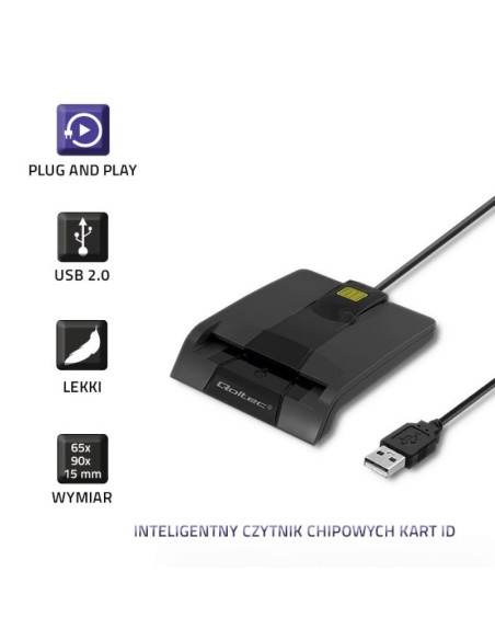 Qoltec czytnik chipowych kart id inteligentny | scr-0634 | usb typ c