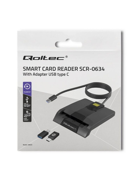 Qoltec czytnik chipowych kart id inteligentny | scr-0634 | usb typ c