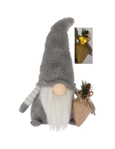 Skrzat dekoracyjny pluszowy led 38cm szary