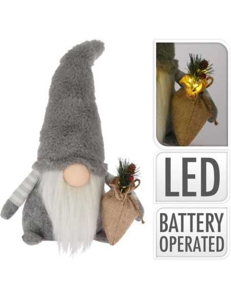 Skrzat dekoracyjny pluszowy led 38cm szary