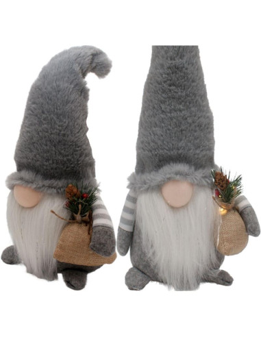 Skrzat dekoracyjny pluszowy led 38cm szary