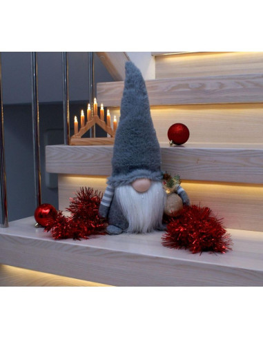 Skrzat dekoracyjny pluszowy led 38cm szary