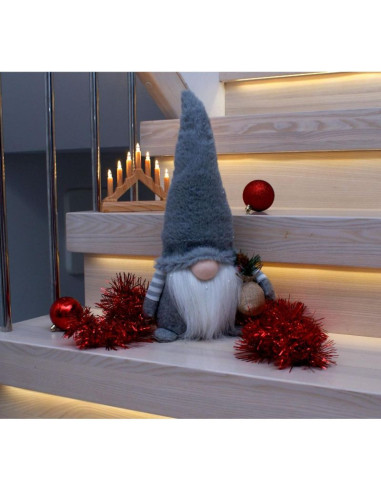 Skrzat dekoracyjny pluszowy led 38cm szary