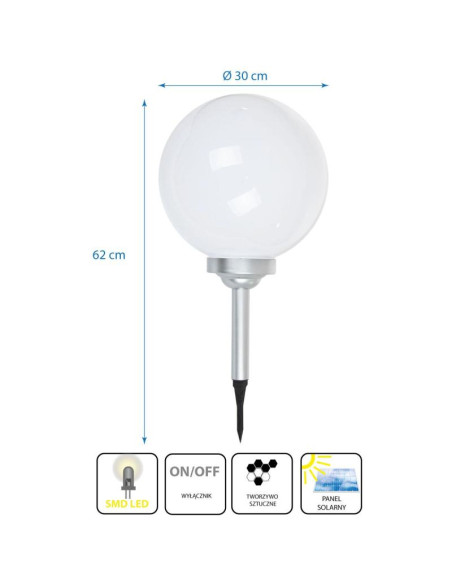 Lampa solarna kula mleczna 30x62cm