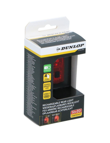Lampka rowerowa na tył led usb - c z funkcją stop certyfikat dunlop