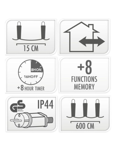 Lampki choinkowe kurtyna świetlna zew 180 led sterownik timer zimny biały kabel transparentny