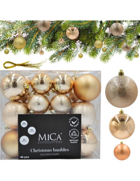 Bombka dekoracyjna plastikowa bezpieczna 46szt mica copper