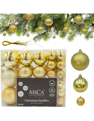 Bombka dekoracyjna plastikowa bezpieczna 46szt złota mica