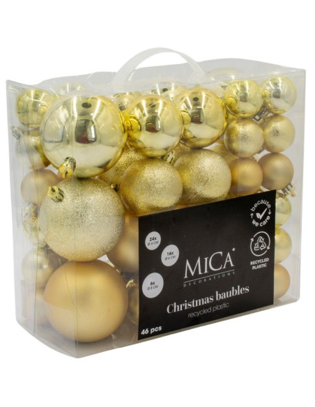 Bombka dekoracyjna plastikowa bezpieczna 46szt złota mica