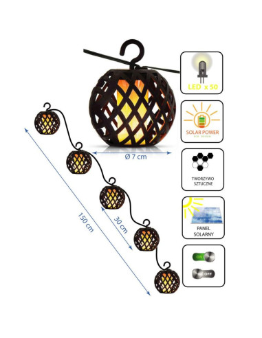 Lampa solarna kule ogniowe 7cm 5szt