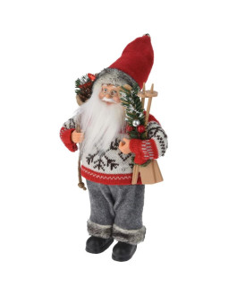 Mikołaj świąteczny dekoracyjny stojący deluxe 30cm szaro czerwony