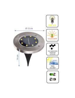 Lampa solarna 8 led smd do wbicia w podłoże kpl.4szt 2